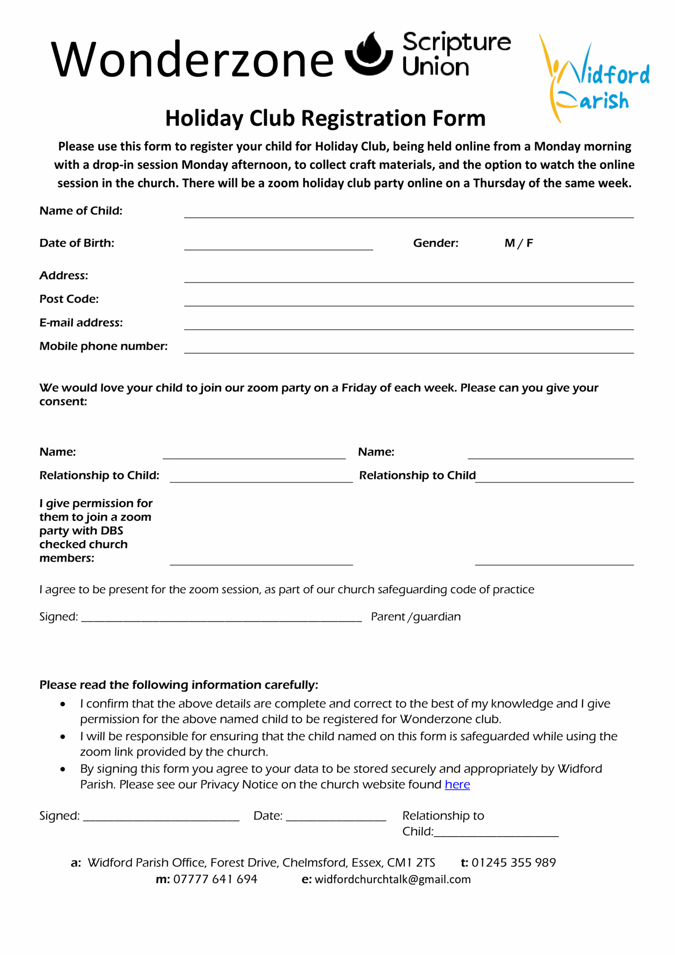 Holiday Club Registration Form 2020 1